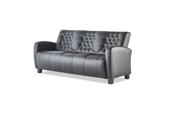 Sofas Schwaz Komplett-Set 3-Sitzer 2-Sitzer Sessel Leder Knöpfe Couch