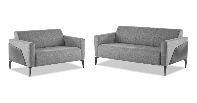 Sofa-Set Sofagarnitur 3-Sitzer 2-Sitzer Grau Leder Modern Couch Textil