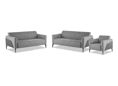 Modern Sofas Sofa-Set 3tlg 2x 3-Sitzer Sessel Grau Sofagarnitur Sitzmöbel
