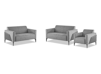 Sofagarnitur Grau Sofas Lehnsessel Edelstahl Sofa-Set 2-Sitzer Sessel