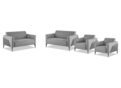 Komplett Sofa-Set Sofagarnitur 2-Sitzer Sessel Grau Edelstahl Textil Holz