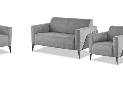 Komplett Sofa-Set Sofagarnitur 2-Sitzer Sessel Grau Edelstahl Textil Holz