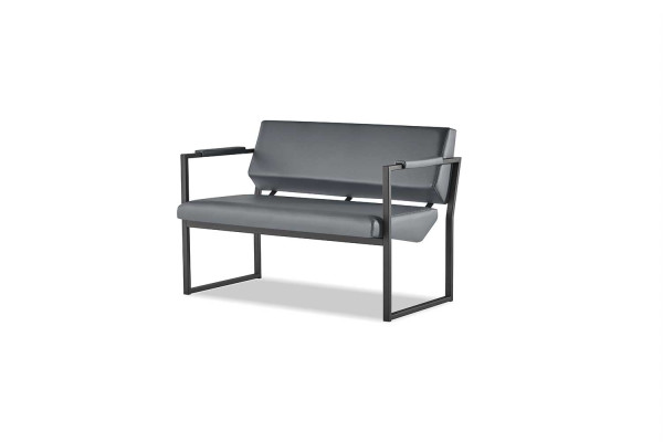 Ledesofas Couch Edelstahl 2-Sitzer Sofa Schwarz Leder Holz Zweisitzig