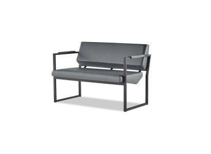 Ledesofas Couch Edelstahl 2-Sitzer Sofa Schwarz Leder Holz Zweisitzig