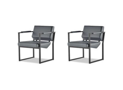 Bürostuhl Set Sessel Schwarz Lehnsessel Modern 1-Sitzer Leder Edelstahl
