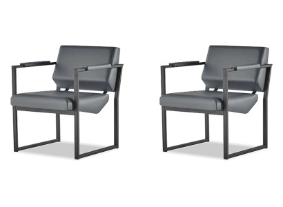 Bürostuhl Set Sessel Schwarz Lehnsessel Modern 1-Sitzer Leder Edelstahl