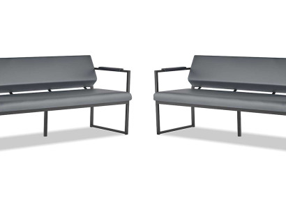 Ledersofas Set 3-Sitzer Schwarz Edelstahl Leder Modern Sofa-Set Couch