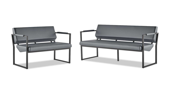 Ledersofas Set 3-Sitzer 2-Sitzer Schwarz Leder Modern Edelstahl Couch
