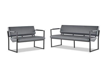 Ledersofas Set 3-Sitzer 2-Sitzer Schwarz Leder Modern Edelstahl Couch