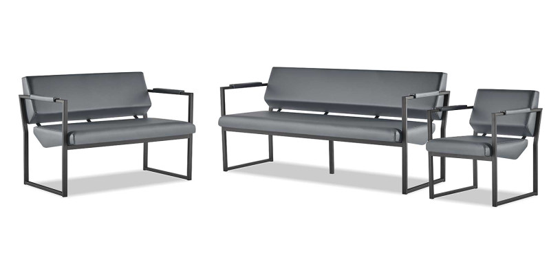 Komplett Schwarz Ledersofas Sofa-Set Couch 3-Sitzer 2-Sitzer Sessel Holz