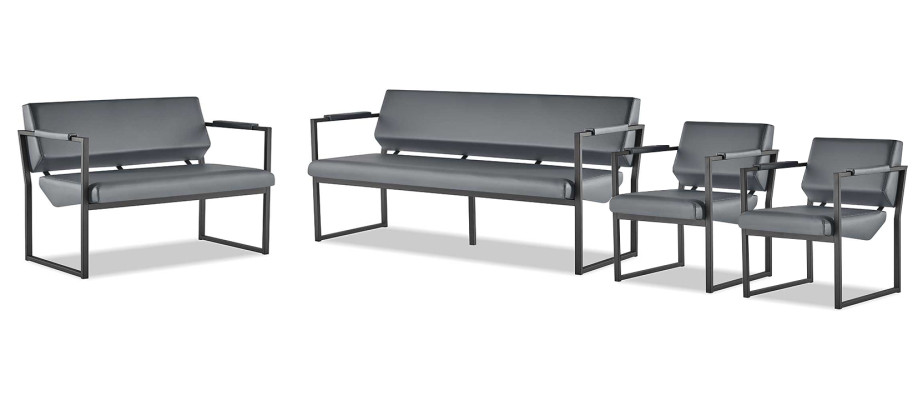 Komplett Set Sofas 3-Sitzer 2-Sitzer Sessel Schwarz Ledersofas Edelstahl