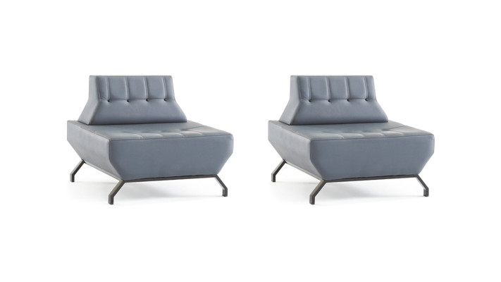 Lehnsessel Leder Edelstahl Set Sessel Art Deco Grau Moderner Chesterfield