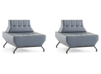 Lehnsessel Leder Edelstahl Set Sessel Art Deco Grau Moderner Chesterfield