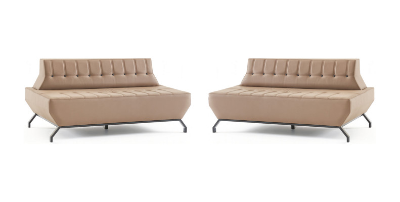 Ledersofas Set 2-Sitzer Beige Leder Art Deco Stil Chesterfield Edelstahl