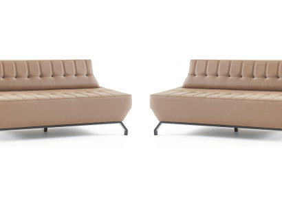 Ledersofas Set 2-Sitzer Beige Leder Art Deco Stil Chesterfield Edelstahl