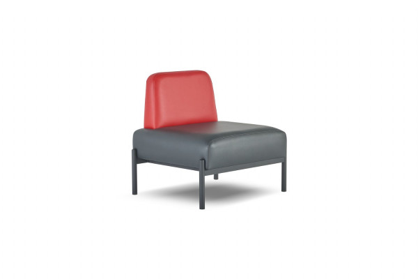 Schwarz Rot Ledersofa Flur Diele Art Deco Leder Sessel Edelstahl 1-Sitzer