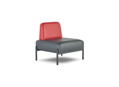 Schwarz Rot Ledersofa Flur Diele Art Deco Leder Sessel Edelstahl 1-Sitzer