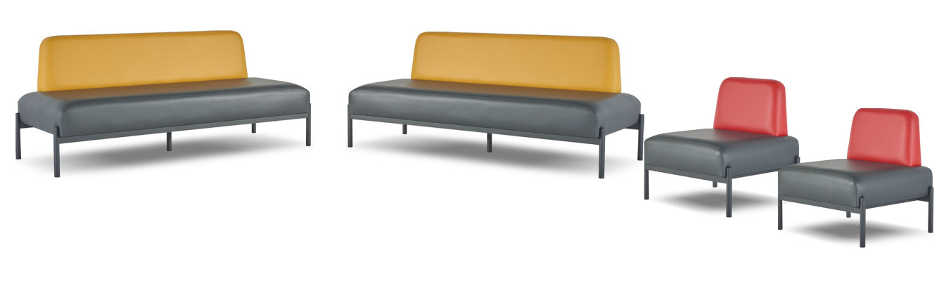 Komplett Ledersofas 3-Sitzer Sessel Schwarz Art Deco Edelstahl Rot Gelb