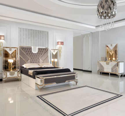 Schlafzimmer Set Bett + 2x Nachttische + Kommode 5tlg Moderne Möbel