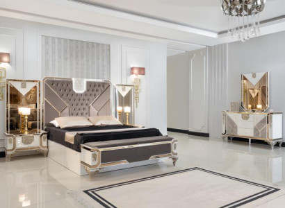 Schlafzimmer Set Bett + 2x Nachttische + Kommode 5tlg Moderne Möbel