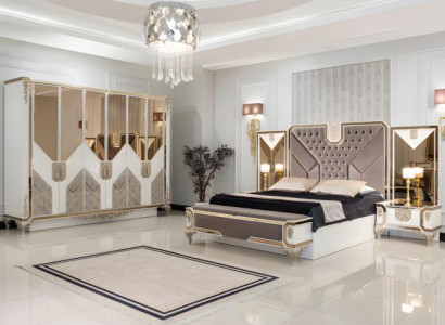 Schlafzimmer Set Bett + 2x Nachttische + Kleiderschrank 5tlg Komplett Möbel Hoz