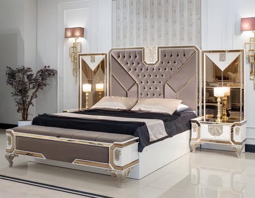 Luxus Schlafzimmer Set Bett + 2x Nachttische 3tlg Moderne Möbel Holz