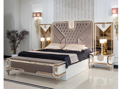 Luxus Schlafzimmer Set Bett + 2x Nachttische 3tlg Moderne Möbel Holz