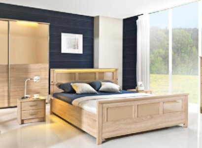 Schlafzimmer Holz Garnitur Set Komplett Bett Schrank Kommode Nachttisch Cremona2