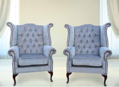 Chesterfield  Ohrensessel Sessel Couch Sofa Polster Sitz Lounge Babyblau Relax