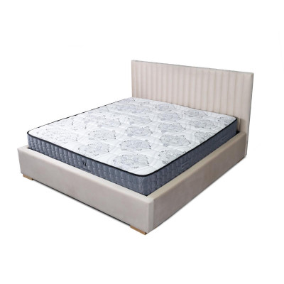 Bett Beige Doppelbett Holz Modern Elegantes Bett Polster Stoff Schlafzimmer Neu