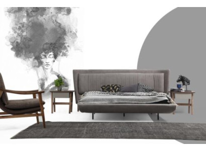 Garnitur Schlafzimmer Doppelbett Bett Nachttische Grau Set 3tlg Stoff