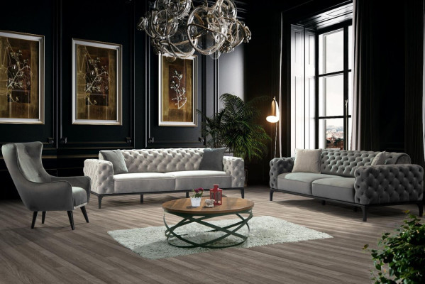 Chesterfield Sofagarnitur Sofa 31 Sitzer Stoff Grau Luxus Sofas Sitz