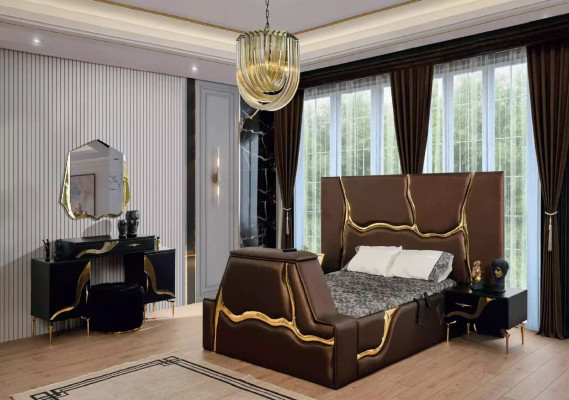Design Bett Polster Betten Doppelbett Ehe Möbel Luxus Schlafzimmer Bettrahmen
