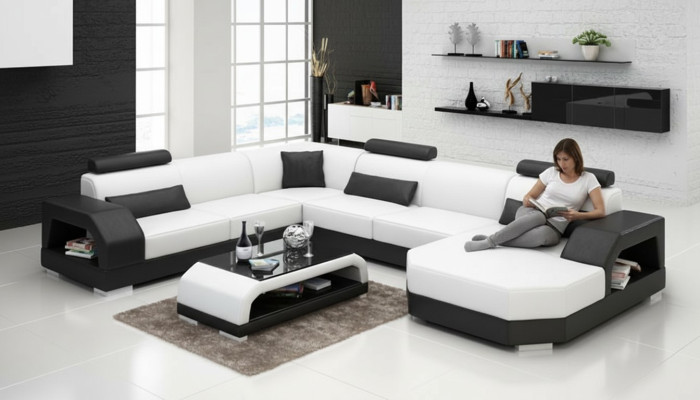 Ledersofa Couch Wohnlandschaft Ecksofa Eck Garnitur Design Modern Sofa G8001