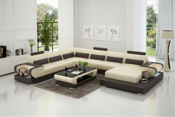 Ledersofa Couch Wohnlandschaft Ecksofa Eck Garnitur Design Modern Sofa G8003