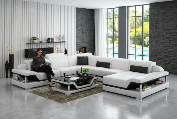 Ledersofa Couch Wohnlandschaft Ecksofa Eck Garnitur Design Modern Sofa G8004