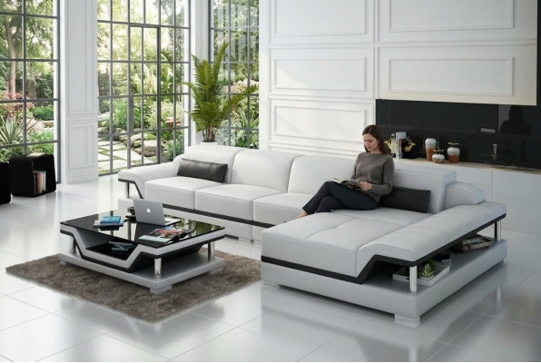 Design Ledersofa Sofa Couch Polster Eckgarnitur Sitzgarnitur Leder Couchen 8004C 