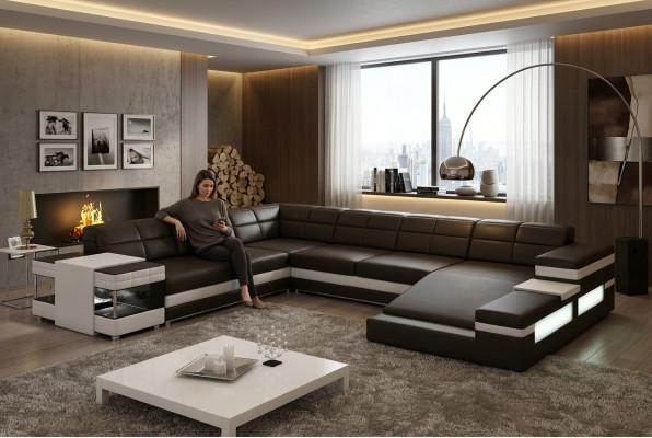 Ledersofa Couch Wohnlandschaft Ecksofa Eck Garnitur Design Modern Sofa 1201B