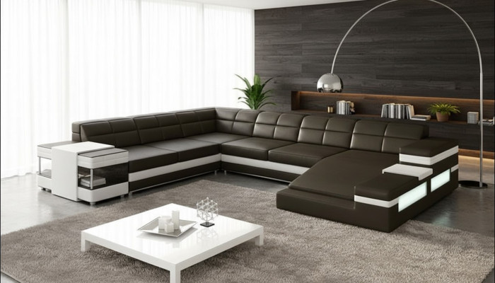 Ledersofa Couch Wohnlandschaft Ecksofa Eck Garnitur Design Modern Sofa 1201B