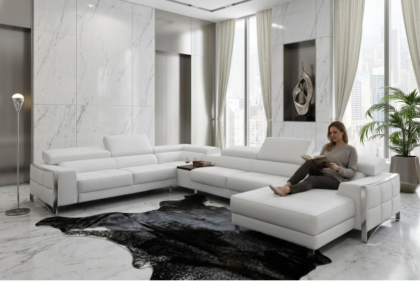 Multifunktion Couch Ecksofa Medien TV Sofa Couch Ledersofa Wohnlandschaft UForm