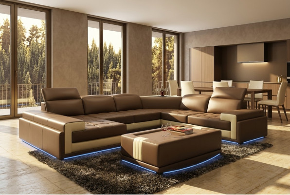 Ledersofa Couch Wohnlandschaft Ecksofa Modern Eck Garnitur Design Dekor