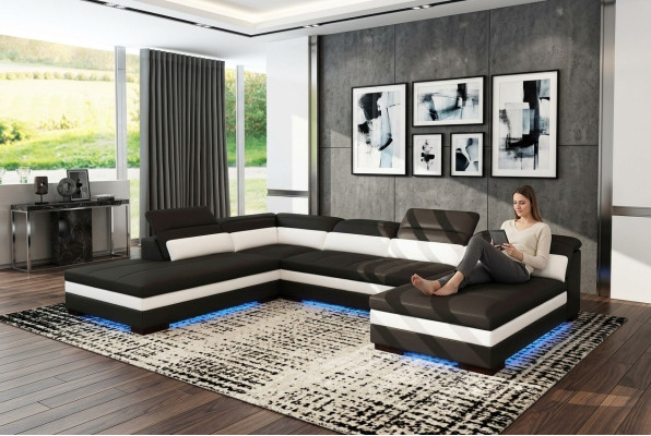 Ledersofa Couch Wohnlandschaft Ecksofa Eck Garnitur Design Modern Sofa 5127