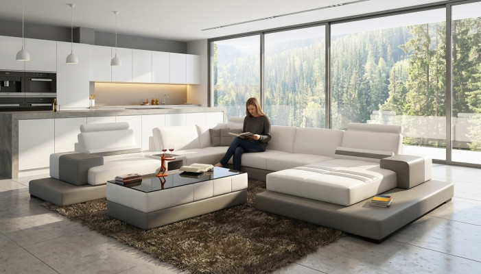 Wunderschöne XXL Leder Wohnlandschaft U Form Ecksofa Sofa Couch