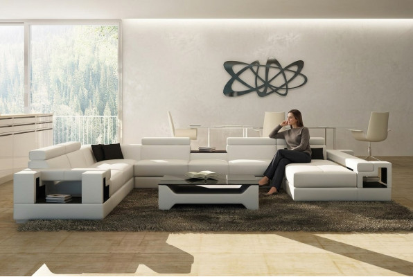 Ledersofa Couch Wohnlandschaft Ecksofa Eck Garnitur Design Modern Sofa 6138