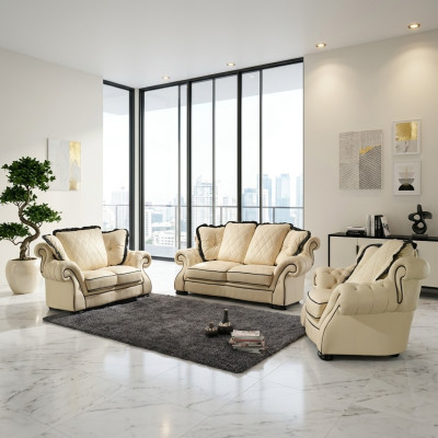 Klassische Couchgarnitur Sofa Polster Sitz Leder Garnitur 3+2+1 Sofas