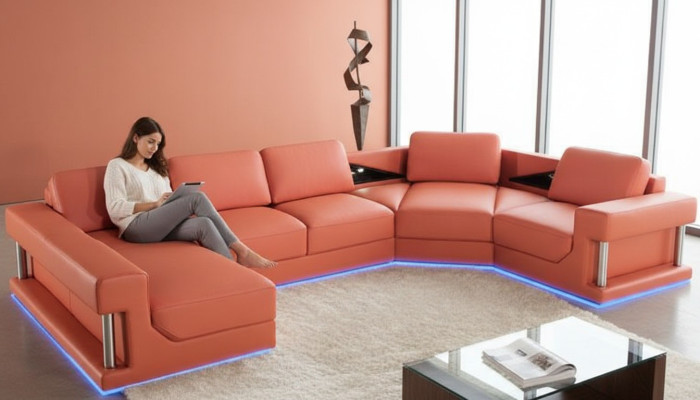 Ledersofa Couch Wohnlandschaft Ecksofa Eck Garnitur Design Modern Sofa A1131