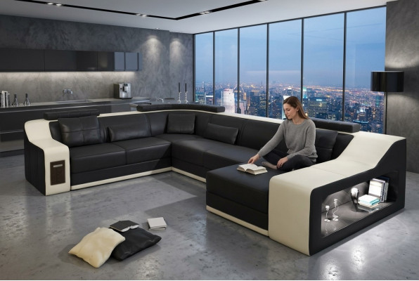 Ledersofa Couch Wohnlandschaft Ecksofa Eck Garnitur Design Modern Sofa Neu B2017