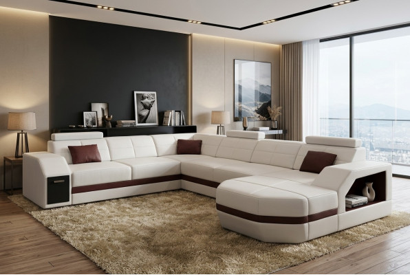 Ledersofa Couch Wohnlandschaft Ecksofa Eck Garnitur Design Modern Sofa C4011 Neu