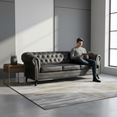 Chesterfield Sofagarnitur Sofa 3+1 Couch Polster Set Sofas Couchen Couchen Leder