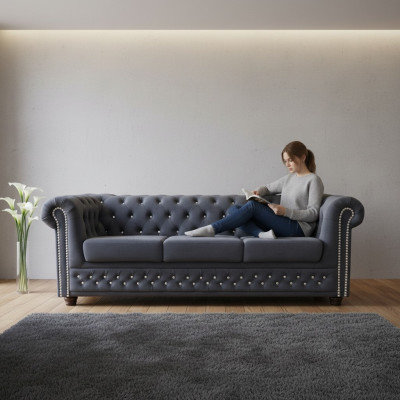 Chesterfield Ledersofa Sofa Couch Polster Garnitur 3+1 Bettfunktion Schlafsofa